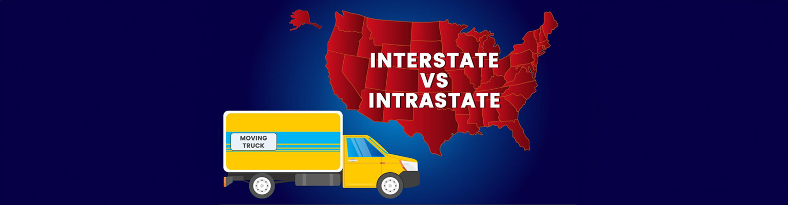 Map of the United States with a moving truck, interstate versus intrastate moves